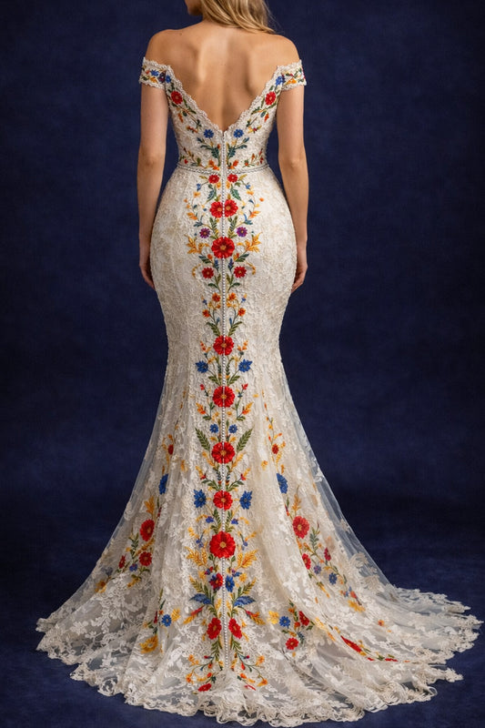 Vestido Largo Bordado 563