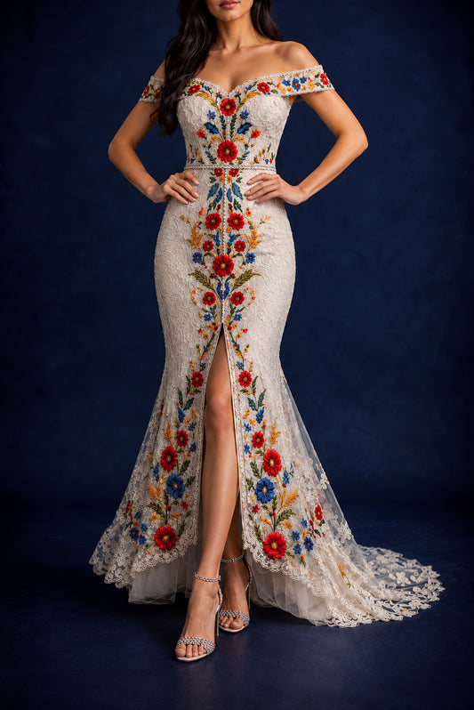 Vestido Largo Bordado 563