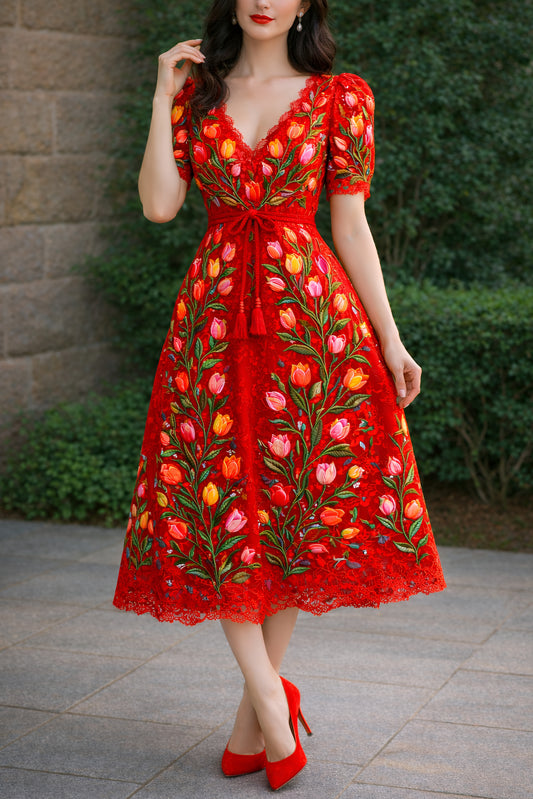 Vestido Largo Bordado Maya