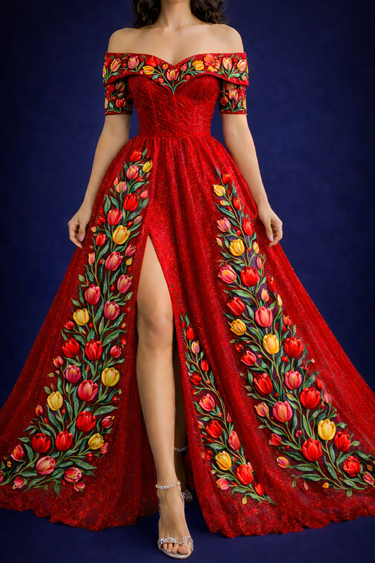 Vestido Largo Bordado 555
